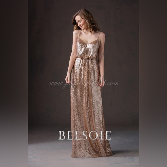 BELSOIE BRIDESMAIDS BY JASMINE Sequin bridesmaid dress with spaghetti straps - Picture 1 of 13